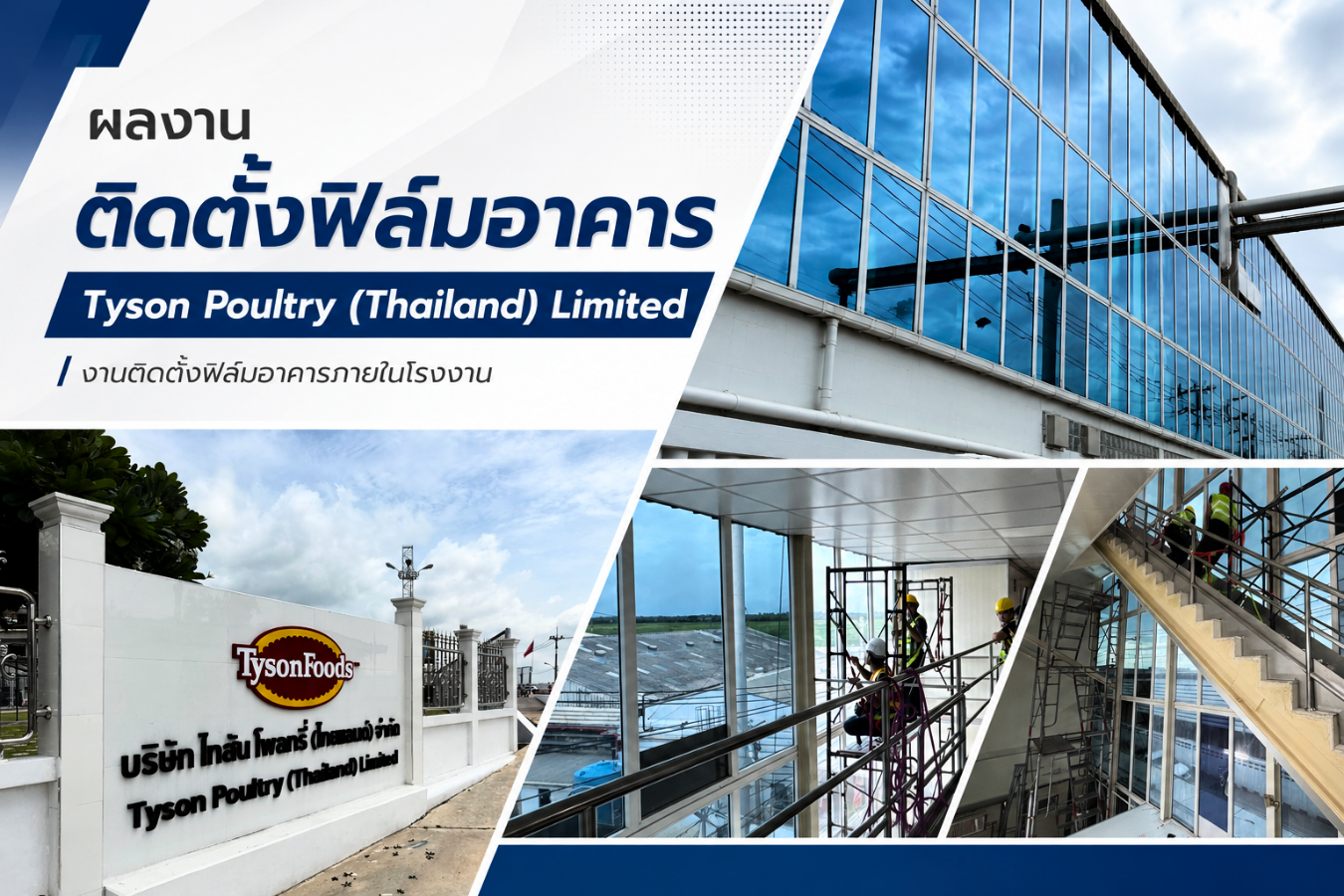 ผลงานรับติดตั้งฟิล์มโรงงาน ลอกฟิล์มเก่าและติดฟิล์มเซรามิคอาคารสูง 8 เมตร (TYSON องครักษ์)